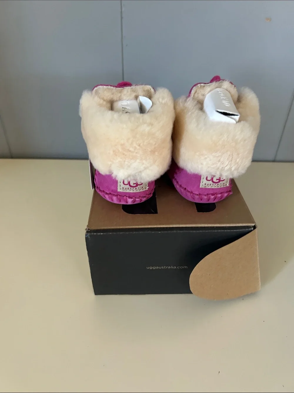 UGG Pink Shearling-Trim Baby Moccasin Booties